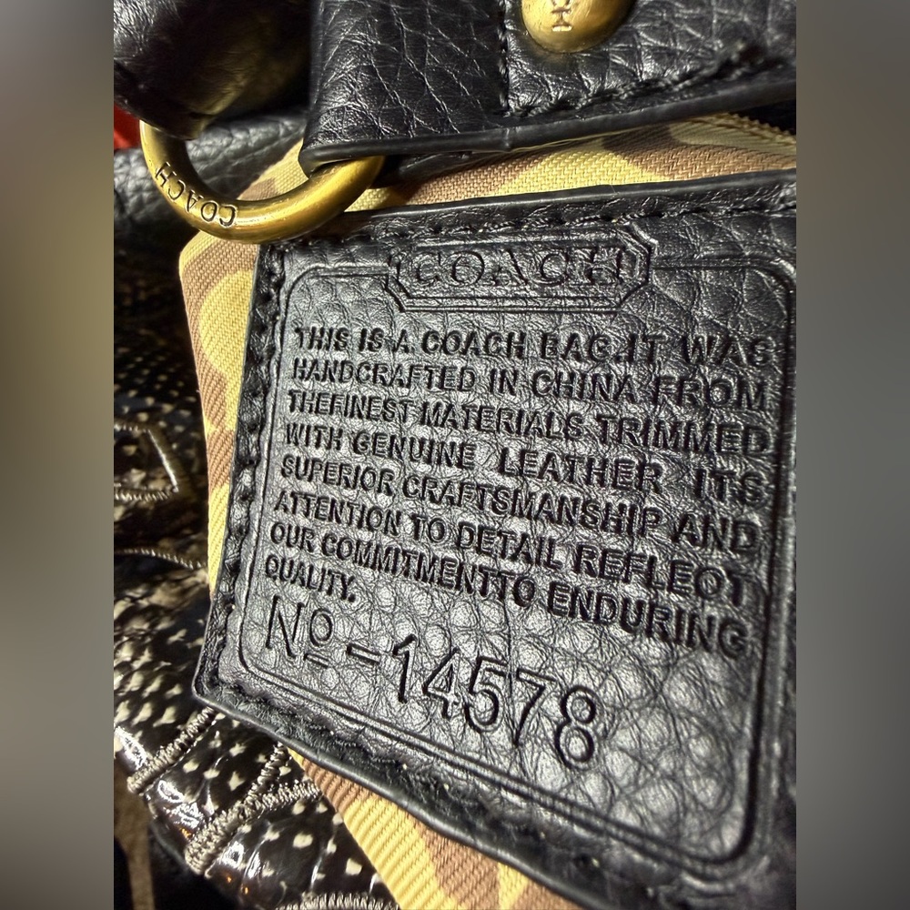 Coach Signature Embossed Tote Bag 14578 Black Gray Leather Trim Gold Hardware - Picture 3 of 17